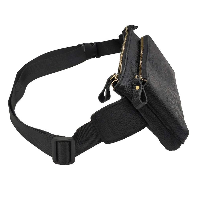 Hebetag Leather Waist Pack Fanny Bag for Men Women Outdoor Travel Sports Running Walking Hiking Hip Bum Belt Slim Cell Phone Purse Casual Waist Wallet Pouch (#02Black) - Image 4